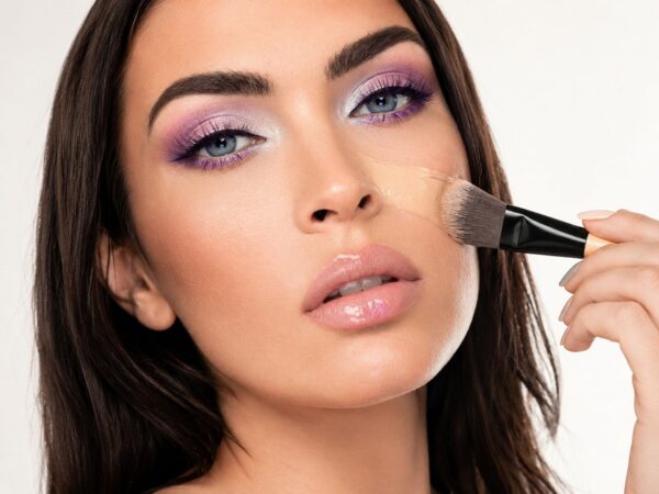 makeup, woman, beauty, applying makeup, makeup brush, purple eyeshadow, eyeshadow, cosmetics, skin, skincare, flawless makeup, cream, facial care, fashion photography, creamy makeup, glossy lip gloss, women's fashion, cosmetic trend, art of makeup, attractive look